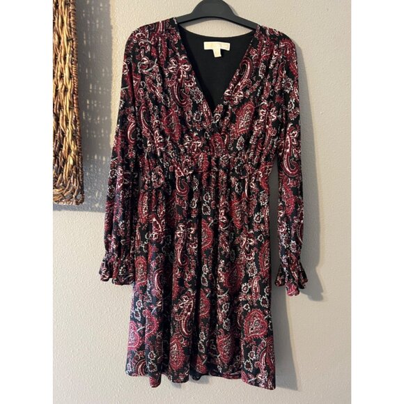 Michael Kors Blouson Dress Small 4 6 Black Red Long Sleeve Washable Career - Picture 9 of 11